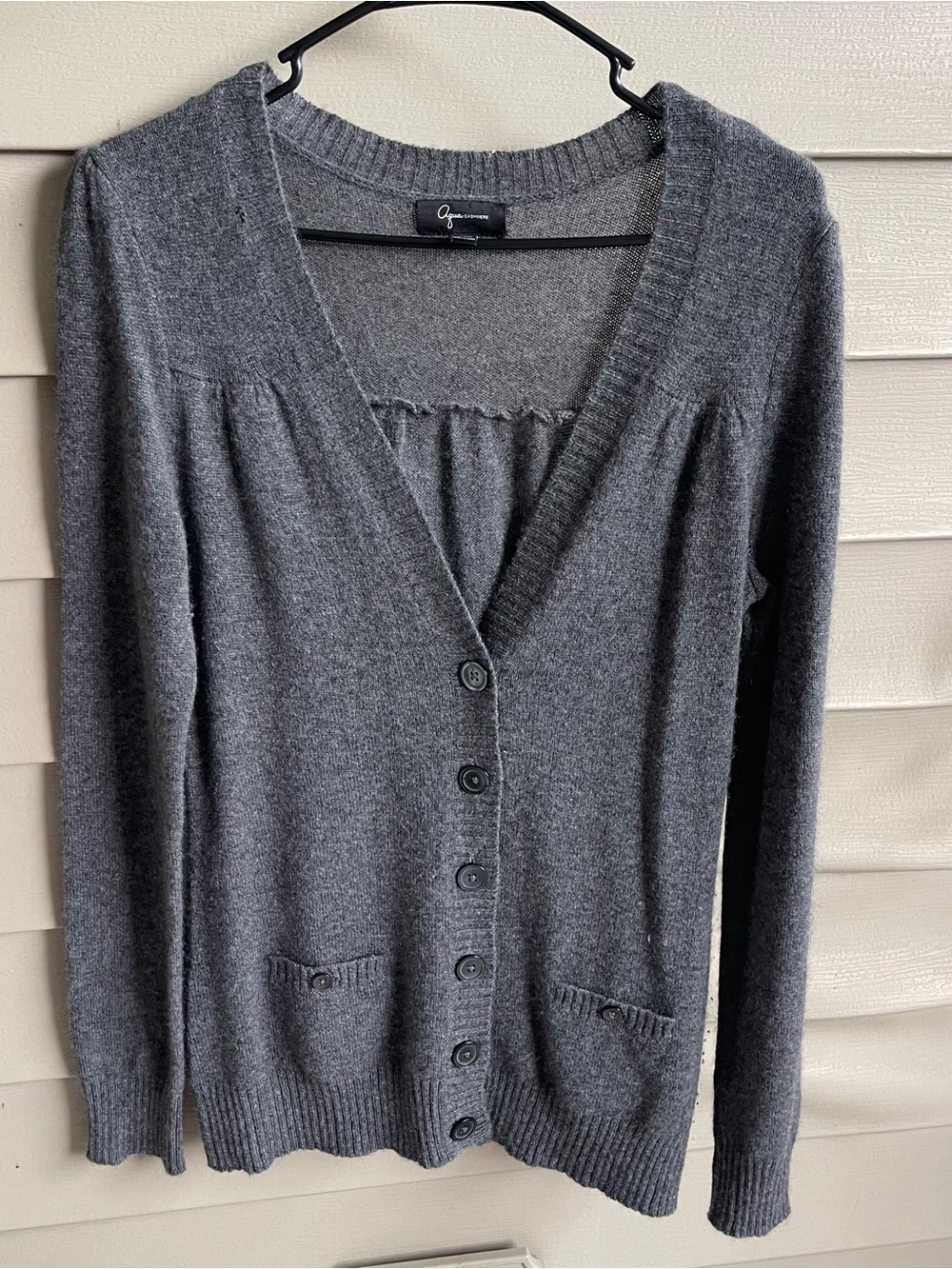 Aqua 100% Cashmere Sweater Cardigan Buttoned Size M Gray Layer Granola Cozy Luxe